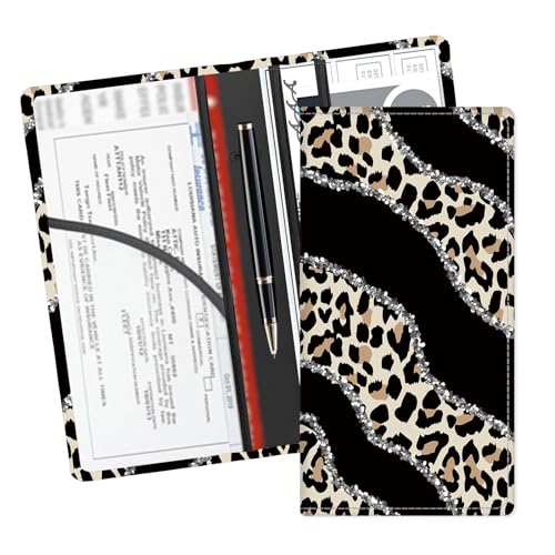 Leather Car Registration and Insurance Card Holder, Cute Car Accessories Vehicle Glove Box Car Organizer for Documents, Cards, License Shining Leopard Pattern - color: Shining Leopard Pattern