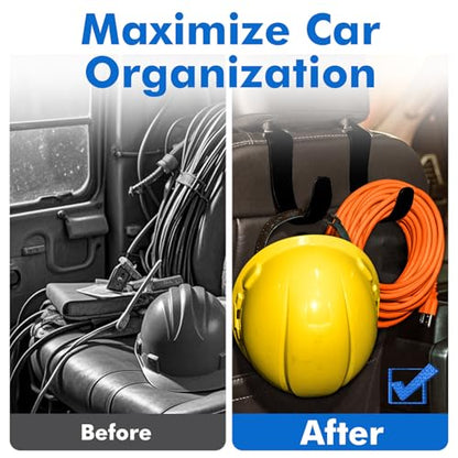 XL Hard Hat Holder for Truck, Heavy-Duty Headrest Hooks, Seat Back Organizer for Hard Hats, Bags & Gear, Universal Truck & Car Headrest Organizer, 2-Pack