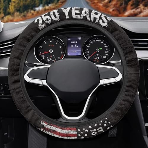 AFPANQZ Auto Steering Wheel Covers Comfort Anti-Slip Safety Stretch-on 14-15 inch, American 250 Years Print Easy Fix Machine Washable Steering Wheel Protection - color: American 250 Years