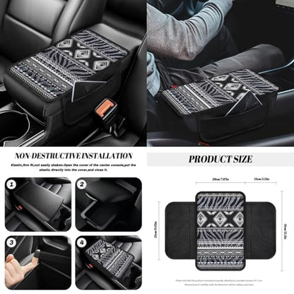 Wanyint Car Seat Covers Set 14 Pack, with Steering Wheel Safe Belt Pads Handbrake Set Coasters Garbage Container Rear View Mirror Center Console Cover Auto Accessories, Aztec Navajo Zebra Print - color: Aztec Navajo Zebra Print