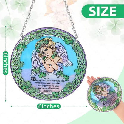 Stained Glass Angel Suncatcher Window Hanging Ornament for Home and Garden Decor 100% Real Glass with Elegant Angel Design Gift for Mom and Loved Ones.