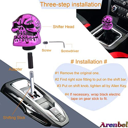 Skull Head Gear Stick Shift Shifter Knob Lever Cover Fit Most Manual Transmission Vehicles, Purple - color: Purple