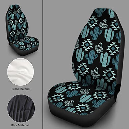 Howilath Women Men Car Front Seat Covers Set of 2, Aztec Southwest Cactus Print High Back Stretchy Bucket Seats for Most Cars, SUV - color: Aztec Southwest Cactus Print - Green