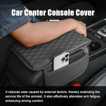 Arm Rest Cover for Car, Leather Padding Center Console Cover with 2 Storage Bags, Reduces Elbow Pressure Vehicle Armrest Protector, Thick Armrest Cushion for Car, SUV, Sedan, Truck, Black