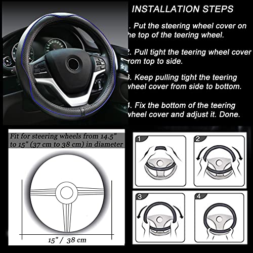 Rueesh Microfiber Leather Steering Wheel Cover Anti-Slip Matte Finish Auto Car Wheel Cover Universal 15 Inch Wheel Cover for Car Embossing Pattern Blue Line - color: Blue Line