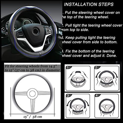 Rueesh Microfiber Leather Steering Wheel Cover Anti-Slip Matte Finish Auto Car Wheel Cover Universal 15 Inch Wheel Cover for Car Embossing Pattern Blue Line - color: Blue Line