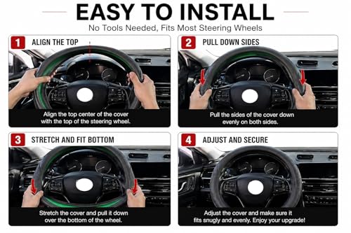 Premium Genuine Leather Steering Wheel Cover 15.5–16 Inch – Non-Slip Silicone Lining, Ergonomic Grip – Fits Ford F-150, RAM 1500, Silverado, Jeep & Trucks/SUVs - color: black, size: 15.5-16 inches