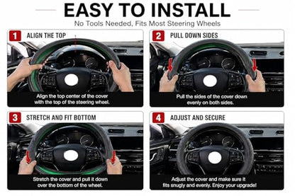 Premium Genuine Leather Steering Wheel Cover 15.5–16 Inch – Non-Slip Silicone Lining, Ergonomic Grip – Fits Ford F-150, RAM 1500, Silverado, Jeep & Trucks/SUVs - color: black, size: 15.5-16 inches