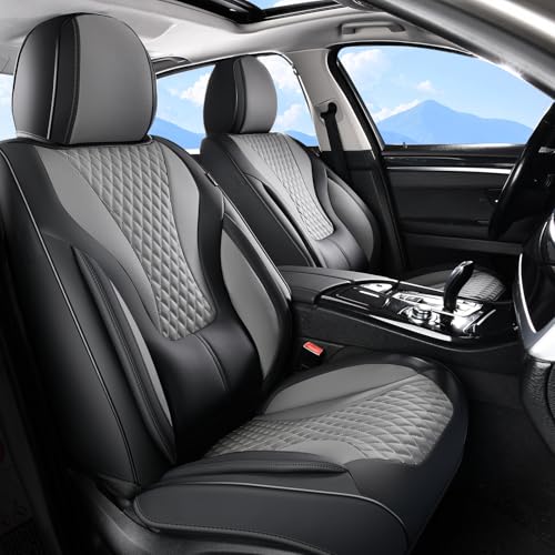 Coverado Waterproof Nappa Leather Car Seat Covers, Automotive Fullset Seat Covers, 5 Seat Car Seat Cushion & Protector, Black&Gray Front and Rear Covers Universal Fit for Most Cars, SUVs, Trucks - color: Black&Gray, size: FullSet