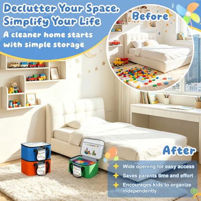3 PCS Magnetic Tiles Storage Bag, Toy Storage Bags With Visual Top Flap, Label Pocket and Mesh Pockets Fit for LEGO, Building Blocks, Magnetic Tiles, Toy Cars - size: 3PCS(3 Large）