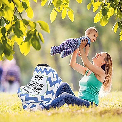 Metplus Car Seat Cover Baby, No Touch Sign Carseat Canopy, Nursing Breastfeeding Covers, Stretchy Universal Fit, Multi-Use for Stroller/Shopping Cart/High Chair, Gender Neutral Shower Gift - color: Blue Stripes