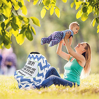 Metplus Car Seat Cover Baby, No Touch Sign Carseat Canopy, Nursing Breastfeeding Covers, Stretchy Universal Fit, Multi-Use for Stroller/Shopping Cart/High Chair, Gender Neutral Shower Gift - color: Blue Stripes