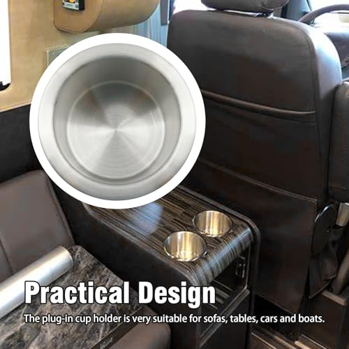 Anxingo 2 Pcs Stainless Steel Cup Holder, Silver Poker Table Drink Holder, Drop-in Cup Drink Holder for Yacht Boats RV Cars and Trucks