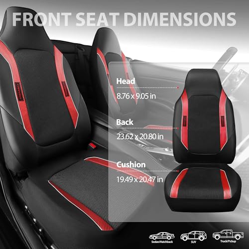 CAR PASS Sporty High Back 3D Oxford Waterproof Car Seat Cover Two Front, Universal Carbon Fiber Leather Bucket Seat Cover All Weather, Airbag Compatible Fit Sports Car SUV Sedan Truck Black Red - color: Black Red