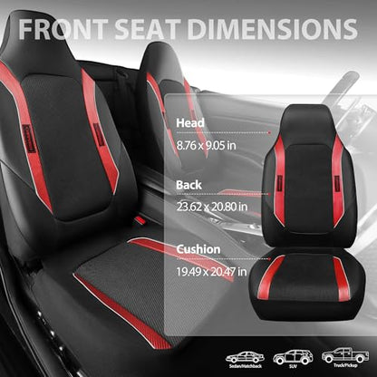 CAR PASS Sporty High Back 3D Oxford Waterproof Car Seat Cover Two Front, Universal Carbon Fiber Leather Bucket Seat Cover All Weather, Airbag Compatible Fit Sports Car SUV Sedan Truck Black Red - color: Black Red