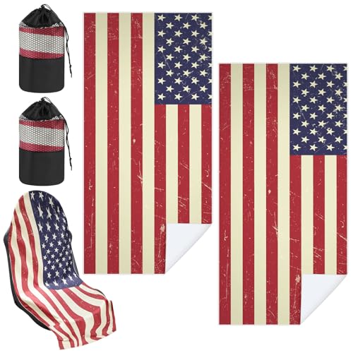Hahafelt 2 Pack Car Seat Towel Covers with Storage Bag, 63 x 32 Inch Universal Non Slip Waterproof Sweat Protector for Car Truck, Gym Swimming Running, Machine Washable (American Flag) - style: American Flag