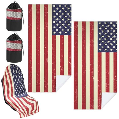 Hahafelt 2 Pack Car Seat Towel Covers with Storage Bag, 63 x 32 Inch Universal Non Slip Waterproof Sweat Protector for Car Truck, Gym Swimming Running, Machine Washable (American Flag) - style: American Flag