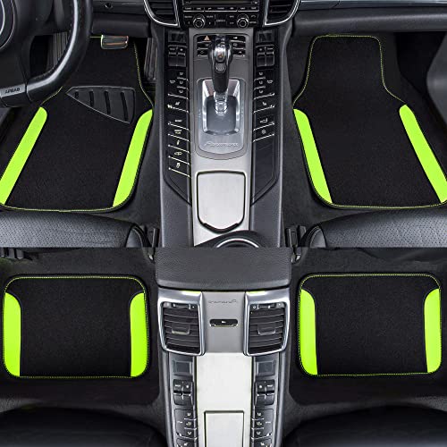 CAR PASS Fluorescent Leather & Waterproof Car Carpet Floor Mats, Universal Car Mats Fit for SUV,Vans,sedans, Trucks,Set of 4pcs Car Carpet with Anti-Slip nibbs Driver Heel Pad (Black Green Lime) - color: Black and Green