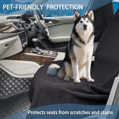 Towel Car Seat Covers - Super Absorbent Front Seat Protectors for Gym, Pets & Travel | Quick-Dry Towel Fabric | Universal Non-Slip Fit for Sedan, SUV, Truck (1 Pack Black)