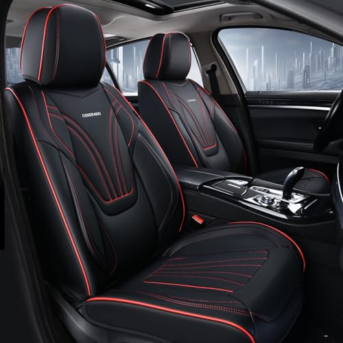 Coverado Car Seat Covers Front Seats, 2 Piece Car Seat Protector with Lumbar Support & Removable Headrest, Breathable Leather Seat Cushion Universal Fit for Truck Automotive Vehicles Black & Red - color: Lumbar-Black&Red, size: Front