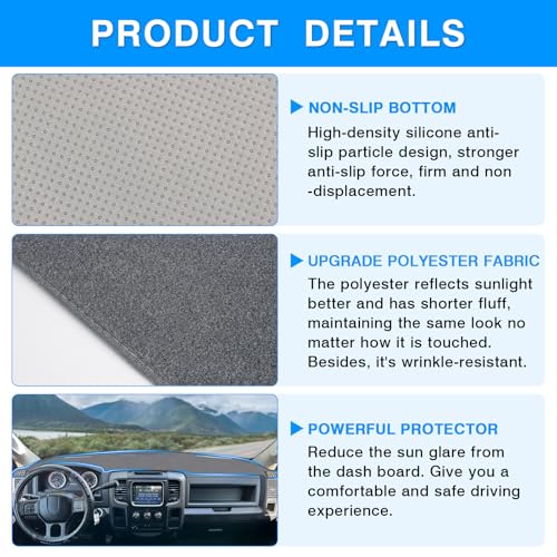 Autorder Gray Dashboard Cover Mat for Dodge Ram 1500 2500 3500 2009-2018 Accessories Dash Cover Upgrade Polyester Dash Mat Sunshade Glare UV Rays Protector - size: Gray 2009-2018 Dodge Ram