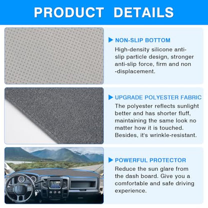 Autorder Gray Dashboard Cover Mat for Dodge Ram 1500 2500 3500 2009-2018 Accessories Dash Cover Upgrade Polyester Dash Mat Sunshade Glare UV Rays Protector - size: Gray 2009-2018 Dodge Ram