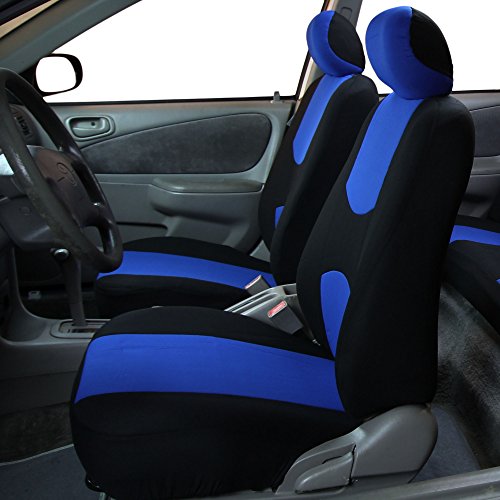 FH Group Car Seat Covers Full Set Cloth - Universal Fit Automotive Seat Covers, Low Back Front Seat Covers, Solid Back Seat Cover, Washable Car Seat Cover for SUV, Sedan and Van Blue - color: Blue, style: Seat Cover Full Set