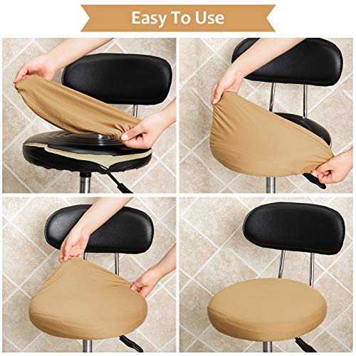 Tatuo Round Bar Stool Seat Covers Washable Stool Cushion Slipcover Elastic Bar Chair Covers for 14-17 Inch Chair (Camel Color, 4 Pieces) - color: Camel Color