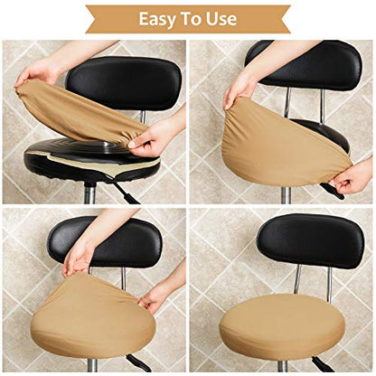 Tatuo Round Bar Stool Seat Covers Washable Stool Cushion Slipcover Elastic Bar Chair Covers for 14-17 Inch Chair (Camel Color, 4 Pieces) - color: Camel Color
