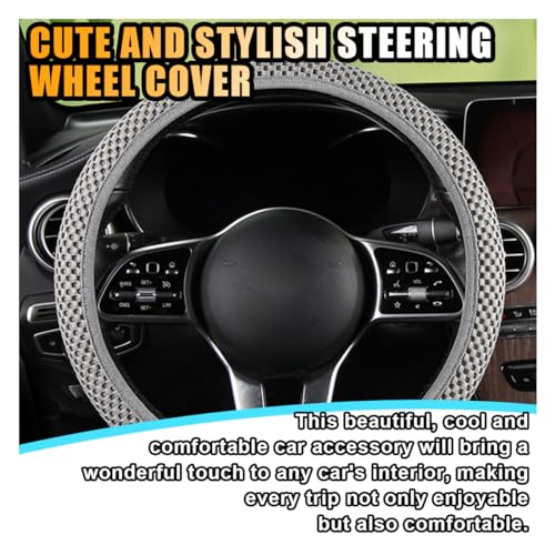 Stretch Elastic Steering Wheel Cover, All-Season Comfort, Warm in Winter & Cool in Summer, Universal 15 Inch Microfiber Breathable Ice Silk, Anti-Slip, Odorless, Easy Carry, Fit Car, SUV (Grey)
