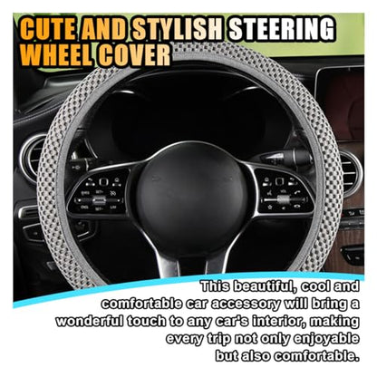 Stretch Elastic Steering Wheel Cover, All-Season Comfort, Warm in Winter & Cool in Summer, Universal 15 Inch Microfiber Breathable Ice Silk, Anti-Slip, Odorless, Easy Carry, Fit Car, SUV (Grey)