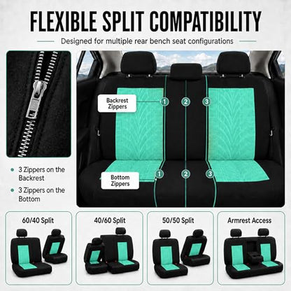 FH Group Full Set Premium Cloth Car Seat Covers - Universal Fit, Low Back Front Seat Covers, Airbag Compatible, Split Bench Rear Seat, Washable Seat Cover for SUV, Sedan, Mint