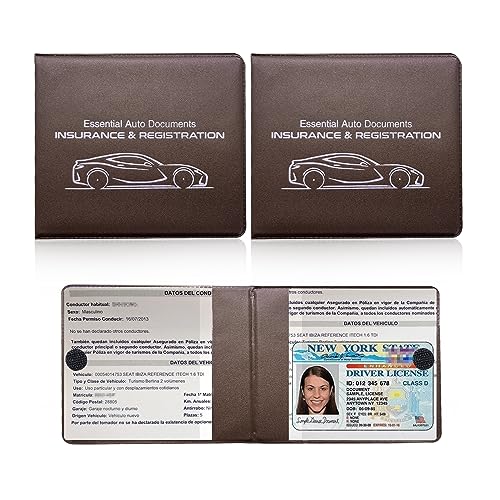 Ziciner Car Registration Insurance Holder, 2Pack Essential Auto Card Document Glove Box Organizer with Touch Fastener, Vehicle Interior Accessories Perfect for Most Car, Truck, SUV (Brown/Small Car) - color: Brown/Small Car