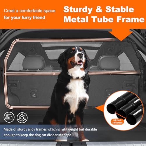 Dog Barrier for Car, 50" Wide SUV Dog Barrier for Cargo Area & 2nd 3rd Row Seats, Sturdy Dog Barrier for Small SUV & Truck with See-Through Net Mesh, Back Seat Divider for Mid-Sized Vehicle