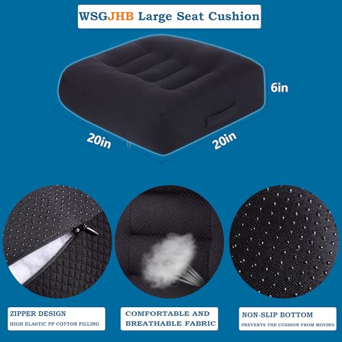 WSGJHB Large Seat Cushion, Extra Thick Booster Seat Cushions for Office Chairs Long Sitting Office Workers, Car Drivers, Relieves Back Pain, Breathable, Anti-Slip, 20x20x6 inchs, Black - color: Black Large
