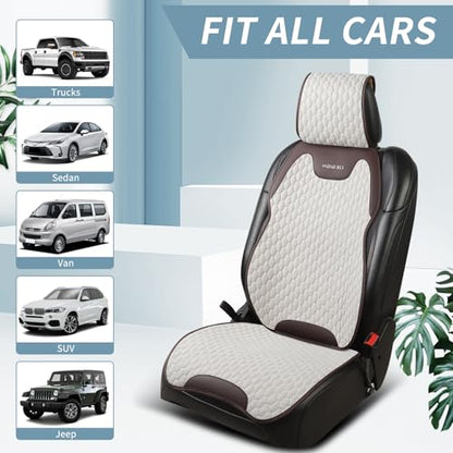 Breathable Linen Car Seat Cover Protector for Front Seats – Durable, Non-Slip, Airbag Compatible, Universal Fit for Sedans, SUVs, Pickups (2pcs, Beige)