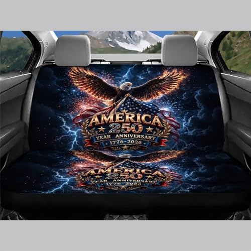 AFPANQZ American Eagle 250th Lightning Print Car Seat Covers 2 Pcs Back Seat Cushion Split Bench Covers, Universal Rear Seat Protector for SUV Trucks Sedan - color: American Eagle 250th Lightning