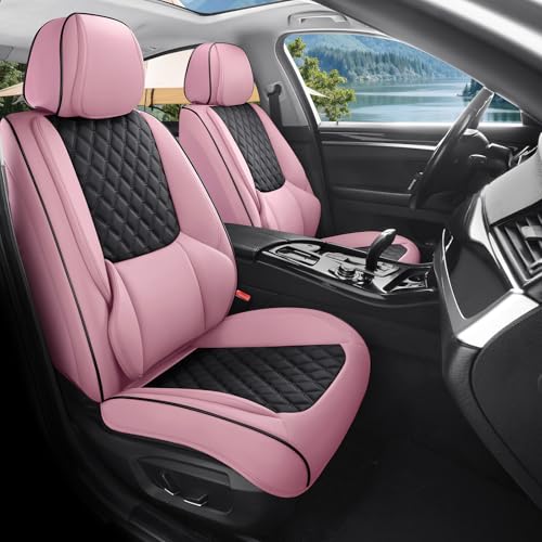 Car Seat Covers, Luxury Faux Leather Waterproof Non-Slip Seat Protector Universal Fit for Most Cars SUVs Trucks Pick-ups,Car Interior Accessories (Pink Black, Full Set) - color: Pink Black