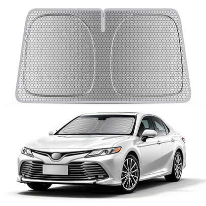 helloleiboo Windshield Sun Shade for Toyota Camry 2018-2026 Graphene Honeycomb Heat Shield with UV Protection Foldable Custom Fit Front Window Sunshade Silver 58" x 28" - size: For Toyota Camry (2018-2026)