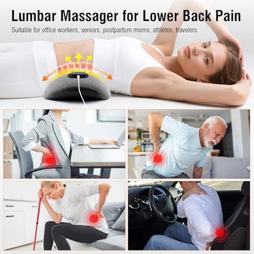 3-in-1 Rechargeable Electric Lumbar Support Pillow with Heat & Massage & Traction, Ergonomic Lower Back Massager for Pain Relief Deep Tissue, Ideal for Car/Bed/Sleeping/Office Chair/Travel