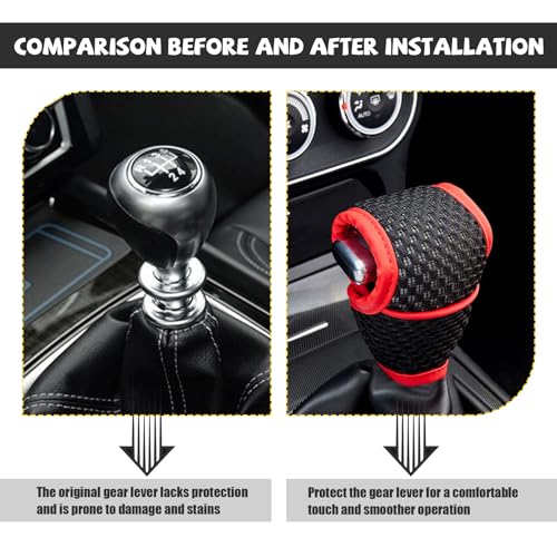 NTNEV Car Gear Shift Knob Cover, 5D Mesh Fabric Velcro Gear Shift Head Dust-Proof Decorative Cover, Universal for SUV, Truck, RV, Car Shifter Cover Car Interior Accessories (Black & Red)
