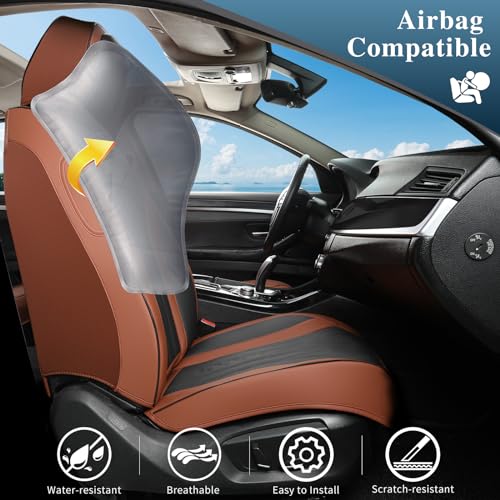 Car Seat Covers Full Set,Faux Leather Seat Covers for Cars, Non-Slip, Bright and Shiny seat Covers Make Your Vehicle Look, 2Seaters,Brown-Black,A03. - color: Brown-Black, size: Front Pair