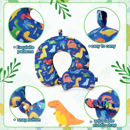 2 Pcs Dinosaur Travel Pillow with Sleep Eye Mask, U Shaped Memory Foam Headrest & Neck Pillow with Washable Cover, Soft Neck Head Support Travel Accessories for Airplane Car Train Bus Trips - style: Dinosaur