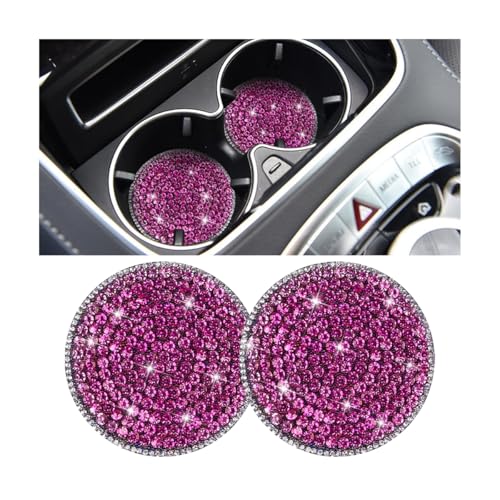 Bling Car Cup Holder Coaster, 2PCS 2.75 Inch Crystal Rhinestone Anti Slip Vehicle Drink Cup Mat for Women Girls, Auto Interior Embedded in Ornaments. Universal for SUV RV Truck (Dark Pink) - color: Dark Pink