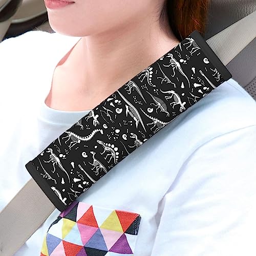 Black White Dinosaur Skeleton Seat Belt Cover Fits Cars Trucks SUV Sedans Air Permeability Car Seatbelt Strap Cover, Auto Interior Accessories Protector