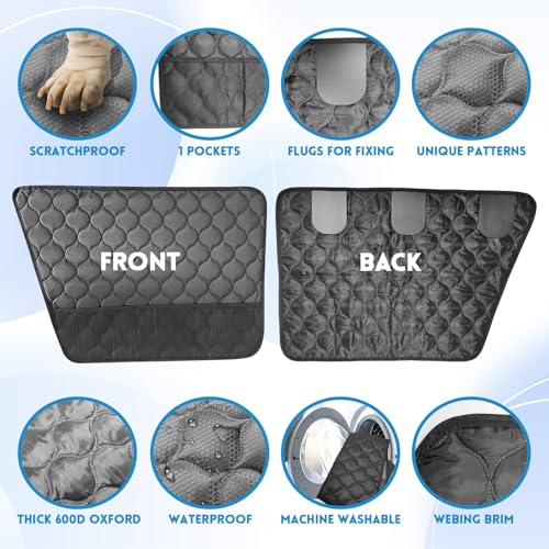 Dog Car Door Protector Universal Extra Thick & Big Pet Vehicle Door Guard Cover with Storage Pockets for Sedans, Trucks, SUVs, Anti-Scratch Nonslip Machine Washable Black (2 Pack)