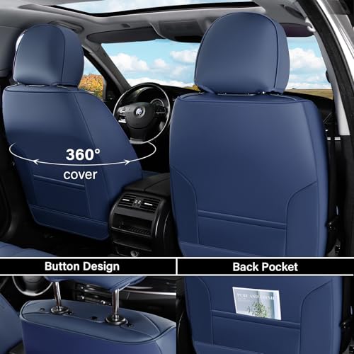 Coverado Car Seat Cover Full Set, Blue Seat Covers Front Seats Back Seat Covers, Nappa Leather Waterproof, Car Seat Cushion, Car Seat Protector Universal Fit Most Cars - color: Z-Blue, size: FullSet