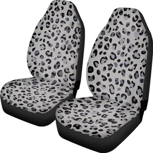 Grey Leopard Print 2pcs Car Seat Covers Front Thin Seats Protectors with Elastic Strap Universal Fit for Vehicles Easy to Install - color: Grey Leopard