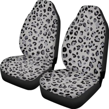 Grey Leopard Print 2pcs Car Seat Covers Front Thin Seats Protectors with Elastic Strap Universal Fit for Vehicles Easy to Install - color: Grey Leopard