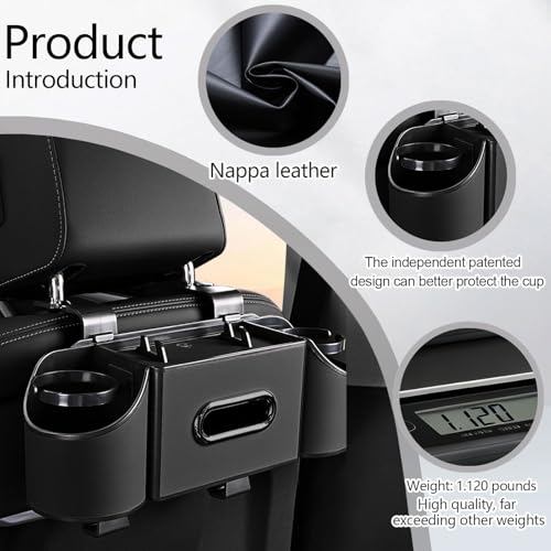 Back Seat Car Organizer,4 in 1 Multifunctional Car Back Seat Storage Box with Drink Cup Holder Tissue Box, for Hold Phone,Snacks, Drinks, Handbag-Black - color: Black